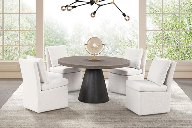Broager 5 Pc Dining Table Set (Light Gray Swivel Chairs)