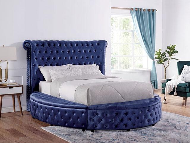 SANSOM E.King & Queen Bed, Black, Blue, & Grey