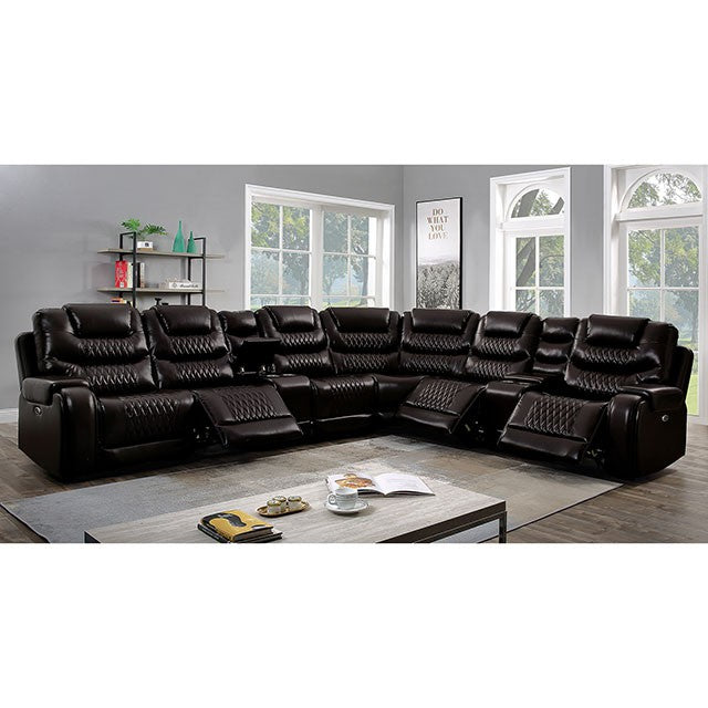 Mariah Power Sectional w/ Recliner Brown